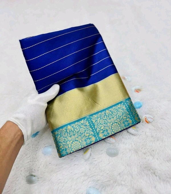 Litchi Silk Sarees With Blouse Piece - Blue, Free