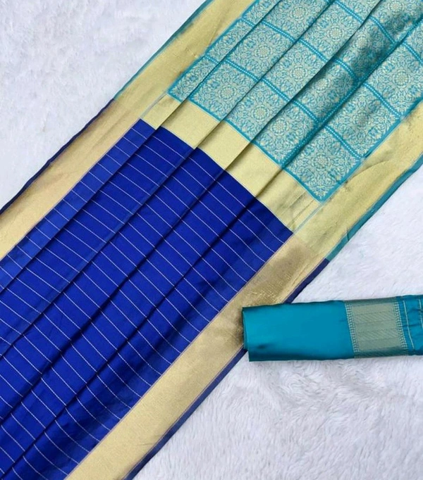 Litchi Silk Sarees With Blouse Piece - Blue, Free