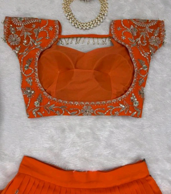 Most Beautiful Lehenga Saree With Blouse And Attached Dupatta - Red Orange, Free