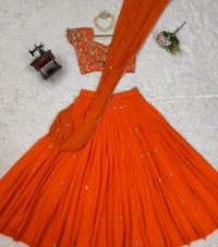 Most Beautiful Lehenga Saree With Blouse And Attached Dupatta - Red Orange, Free