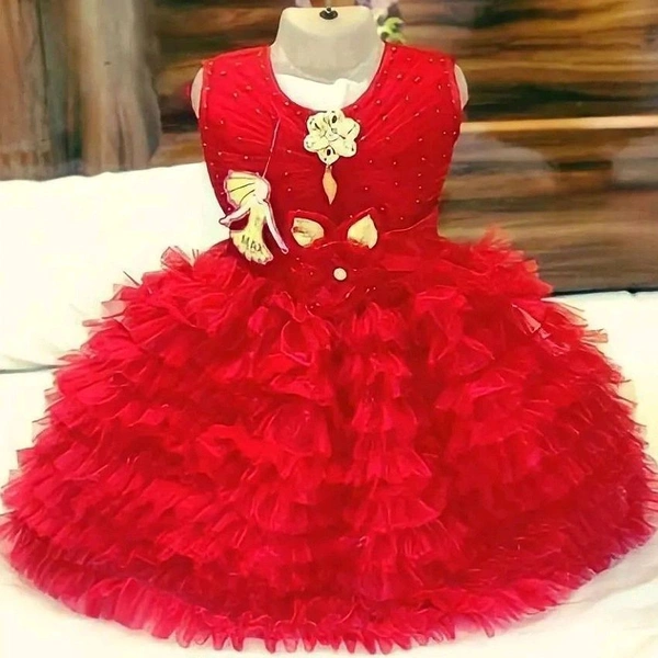 Fancy Baby Kids Frock  - Red, 12-18 Month