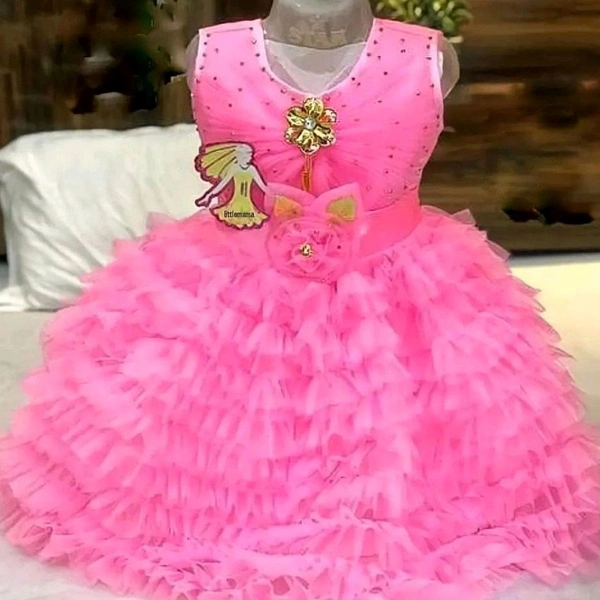 Fancy Baby Kids Frock  - Magenta / Fuchsia, 12-18 Month