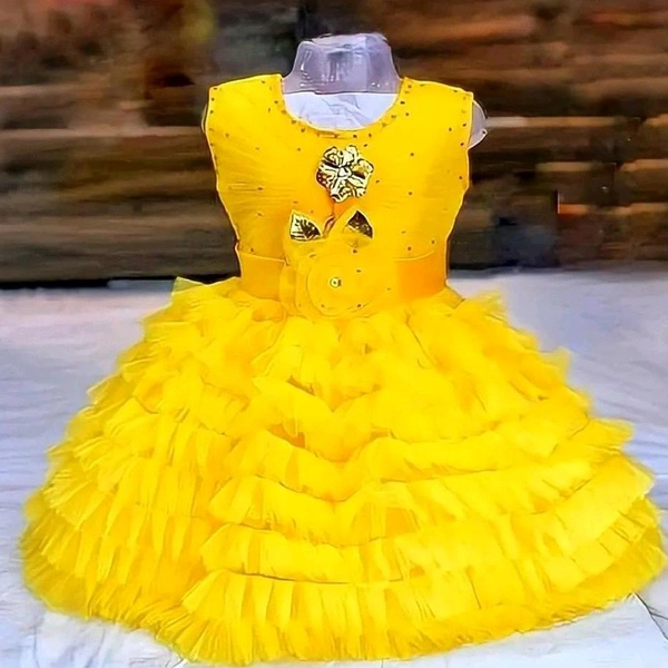 Fancy Baby Kids Frock  - Yellow, 1-2 Years