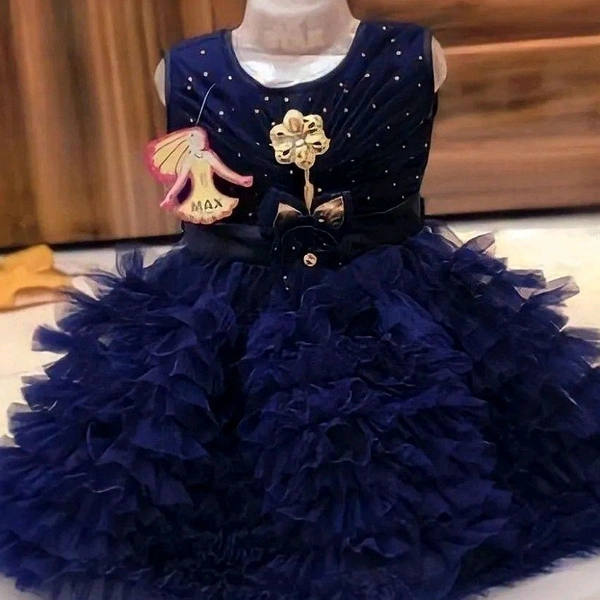 Fancy Baby Kids Frock  - Black, 1-2 Years