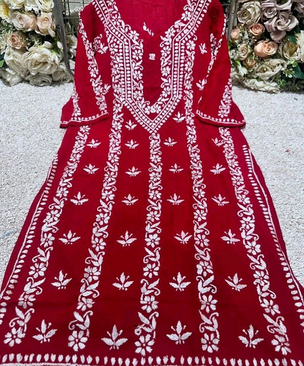 Women Beautiful Chikankari Kurtis - L, Red