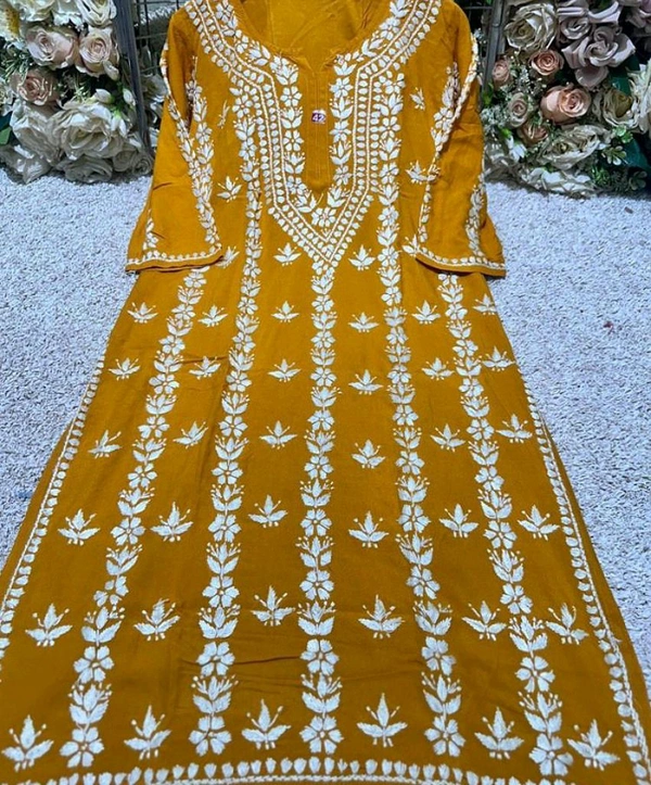 Women Beautiful Chikankari Kurtis - XL, Web Orange