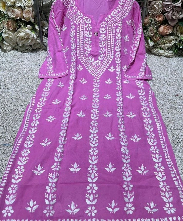 Women Beautiful Chikankari Kurtis - XXL, Magenta / Fuchsia