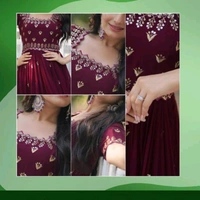 Beautiful Maroon Lace Designer Gown Dress - Maroon, XL