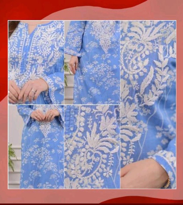 Women's Cotton Kurti With Pant Set - Blue, XXXL