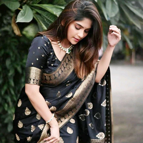 Banarasi Soft Silk Sarees With Blouse Piece - Black