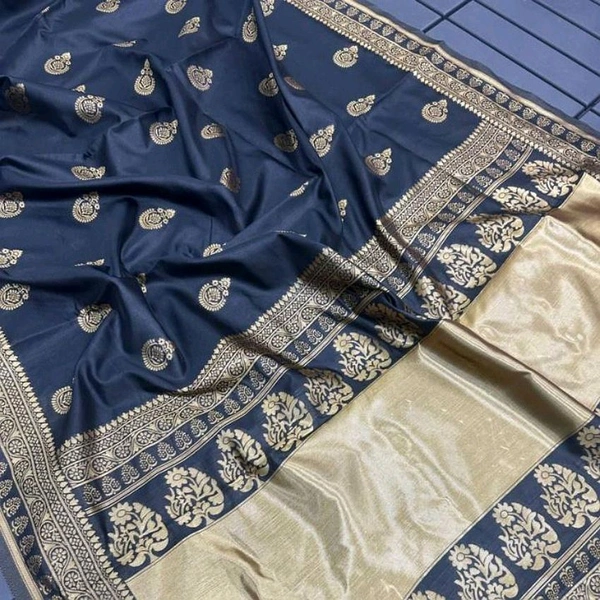 Banarasi Soft Silk Sarees With Blouse Piece - Black