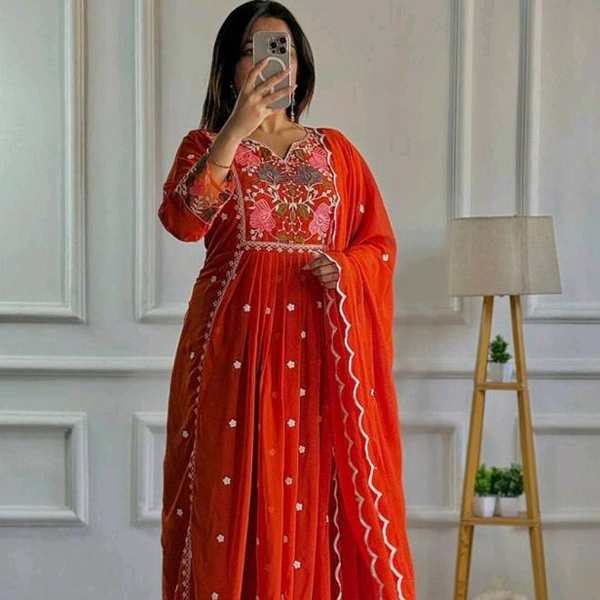 Women Beautiful Kurtis And Pant With Fancy Duppata Set - Red, M