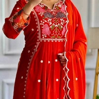 Women Beautiful Kurtis And Pant With Fancy Duppata Set - Red, XL