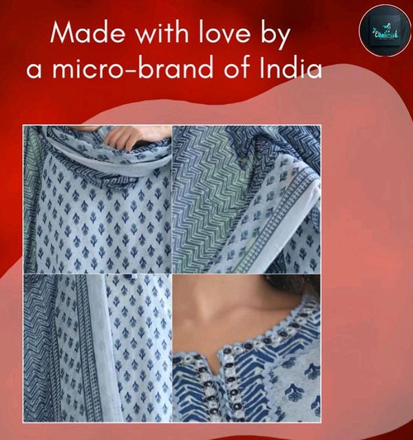 Cotton Straight Kurti with pant and dupatta Set - Silver, L