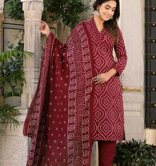 Women Kurtis And Pant With Dupatta Set  - Wild Watermelon, XL