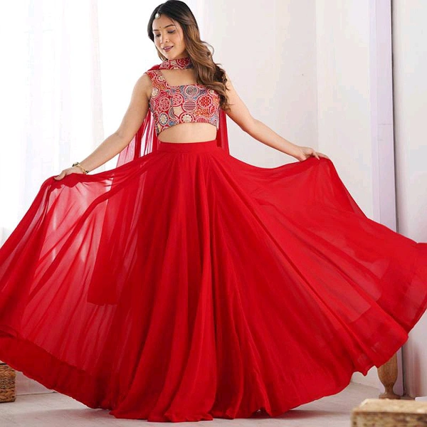 Elegant Georgette Lehenga Choli For Women - Red, S