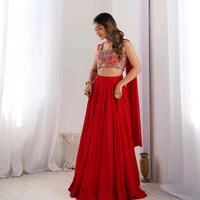 Elegant Georgette Lehenga Choli For Women  - Red, XL