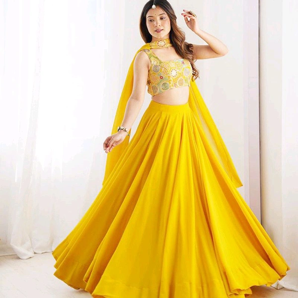 Elegant Georgette Lehenga Choli For Women  - Yellow, S