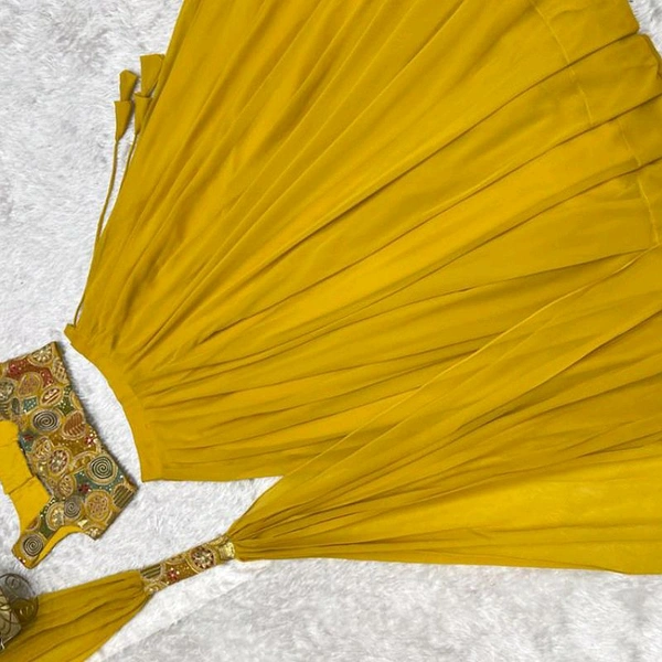 Elegant Georgette Lehenga Choli For Women  - Yellow, S