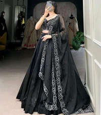 Beautiful Wedding Wear Lehenga Choli - Black, Free