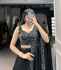 Beautiful Wedding Wear Lehenga Choli - Black, Free