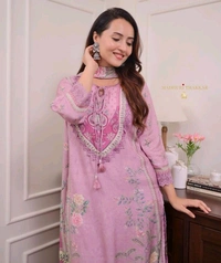Designer Maslin Silk Pakistani Suit - Lavender Rose, XXL