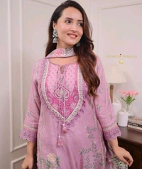 Designer Maslin Silk Pakistani Suit - Lavender Rose, XXL