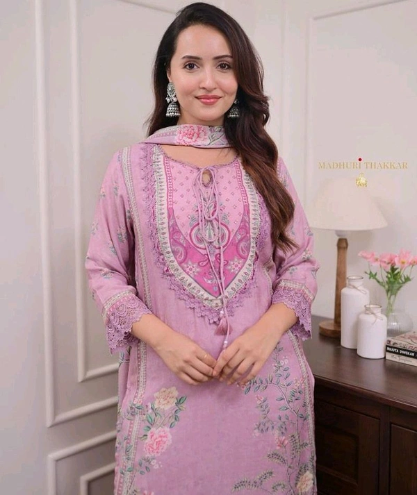 Designer Maslin Silk Pakistani Suit - Lavender Rose, XXL