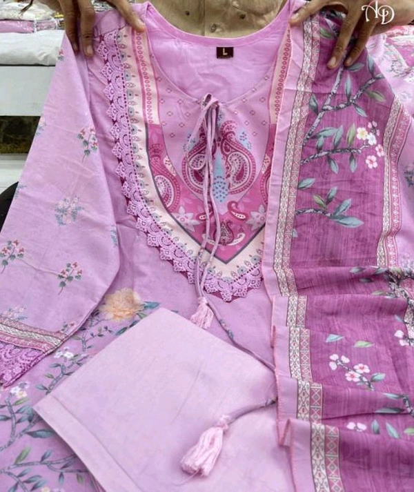 Designer Maslin Silk Pakistani Suit - Lavender Rose, XXL