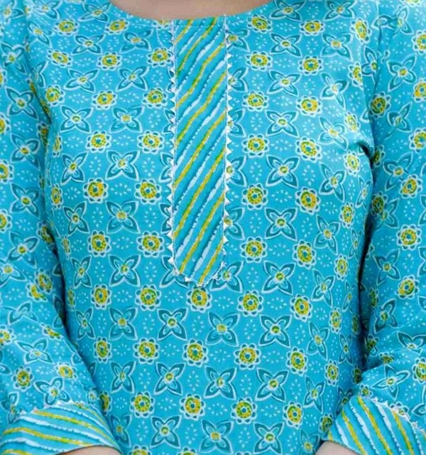 Rayon Kurti with Pant Set for Women - Teal, M