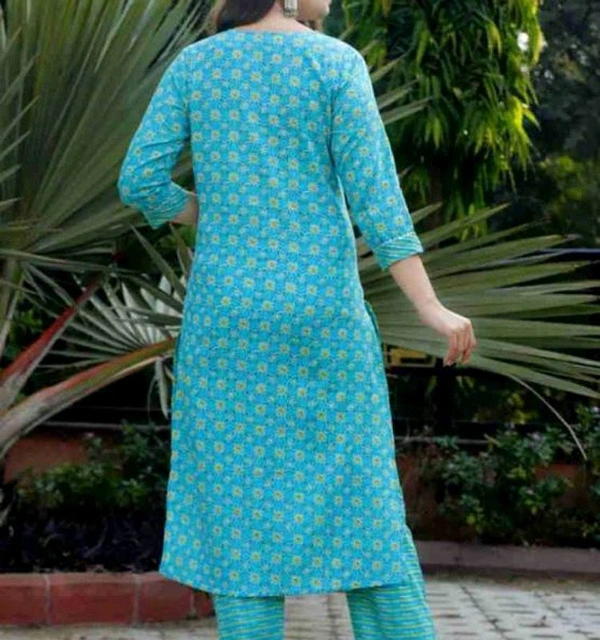 Rayon Kurti with Pant Set for Women - Teal, XL