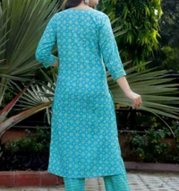 Rayon Kurti with Pant Set for Women - Teal, XXL