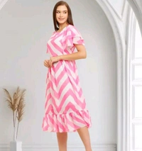 Elegant Zig Zag Pattern Long Dress  - L, Pink Lace