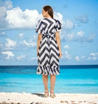 Elegant Zig Zag Pattern Long Dress  - XXL, Black