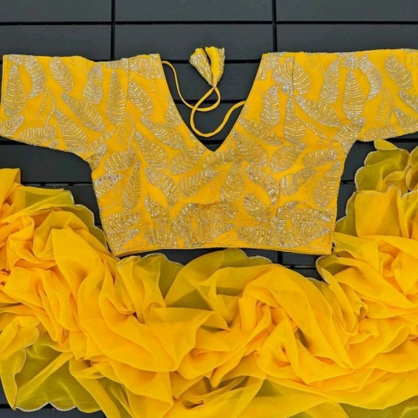 Beautiful Saree With Embroidered Blouse for Women - Free, Yellow