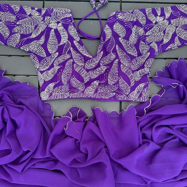 Beautiful Saree With Embroidered Blouse for Women - Free, Blue