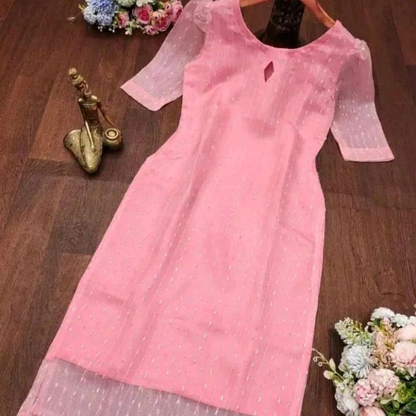 Elegant Women's Plain Organza Net Kurti - Lavender Rose, XL