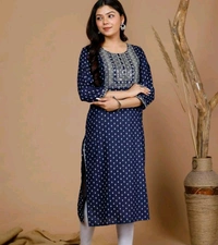 Elegant Rayon Embroidered Single Kurti – Stylish & Comfortable - XL, Navy Blue