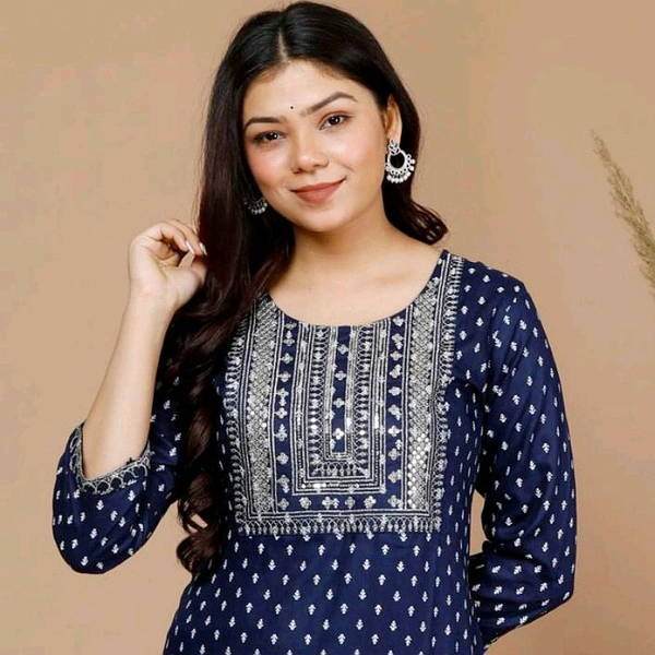 Elegant Rayon Embroidered Single Kurti – Stylish & Comfortable - XXL, Navy Blue