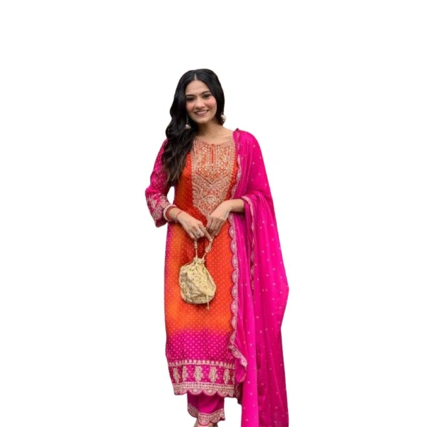 Indian Lehenga Choli Elegant Top & Pant with Dupatta
 - Wild Watermelon, Free