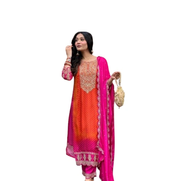 Indian Lehenga Choli Elegant Top & Pant with Dupatta
 - Wild Watermelon, Free