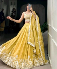 Indian Lehenga Choli Elegant Party Weaver Lehenga - Free, Gold