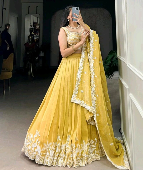 Indian Lehenga Choli Elegant Party Weaver Lehenga - Free, Gold