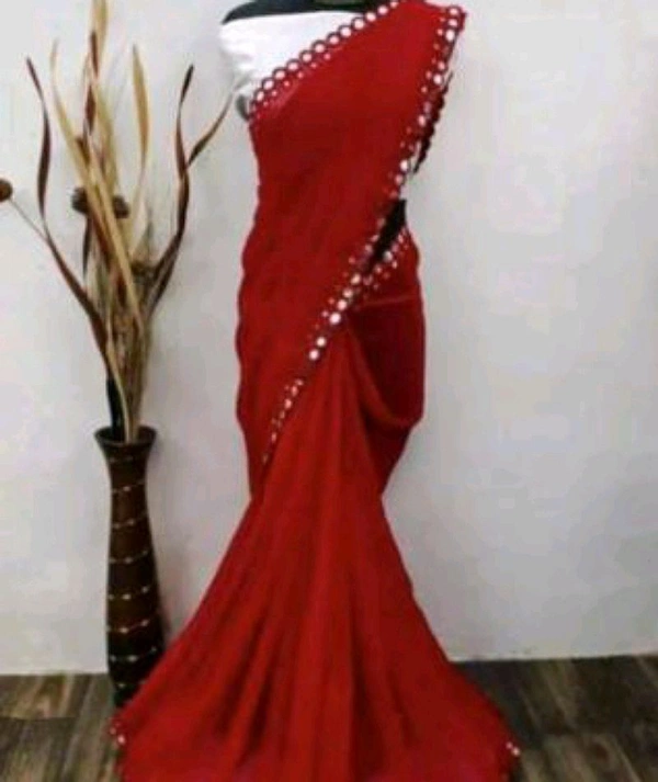 Elegant Georgette Saree With Blouse Piece  - Free, Red