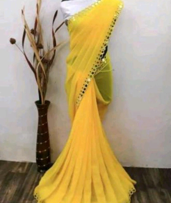 Elegant Georgette Saree With Blouse Piece  - Free, Yellow