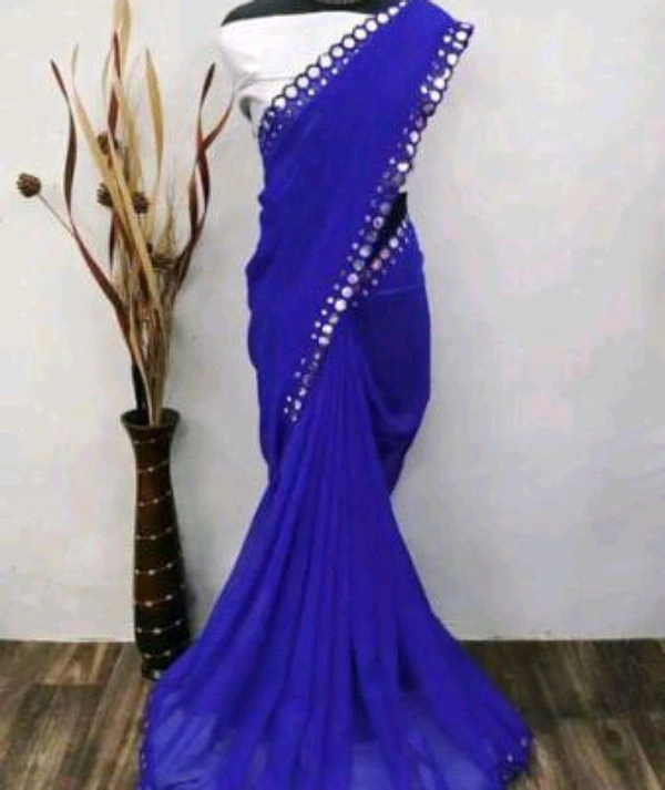 Elegant Georgette Saree With Blouse Piece  - Free, Blue