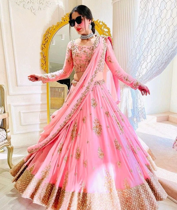 Fox Georgette Sequins Work Lehenga Set - Free, Pink Lace