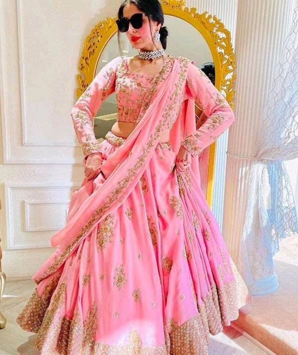 Fox Georgette Sequins Work Lehenga Set - Free, Pink Lace