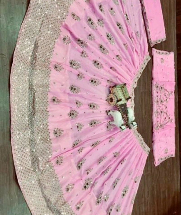 Fox Georgette Sequins Work Lehenga Set - Free, Pink Lace