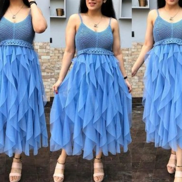 Women's Net Dresses - Blue, XS